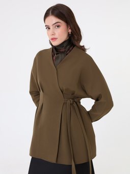 Kuşaklı Yandan Bağlamalı Haki Ceket