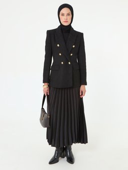 Piliseli Uzun Siyah Etek