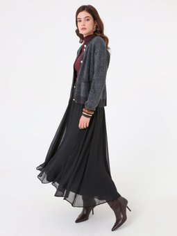 Yüksek Bel Yandan Fermuarlı Şifon Siyah Etek