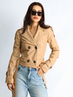 Kadın Suni Deri Biker Camel Ceket