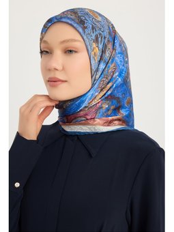 Altın Bahçe İndigo Aurora Desenli Janjan 90x90 Cm Eşarp