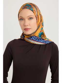 Altın Bahçe Turuncu Aurora Desenli Janjan 90x90 Cm Eşarp