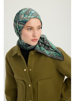 Ebedi Saraylar Zümrüt Yeşili Vierra Desenli Viskon 90x90 Cm Eşarp