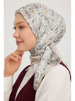 Etnik Bahar Bej Aurora Desenli Janjan 90x90 Cm Eşarp