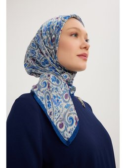 Etnik Bahar Mavi Aurora Desenli Janjan 90x90 Cm Eşarp