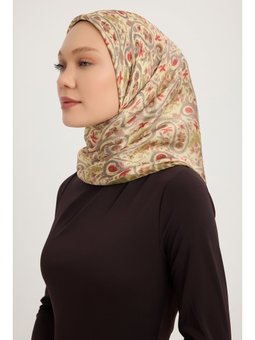 Etnik Bahar Yağ Yeşili Aurora Desenli Janjan 90x90 Cm Eşarp