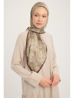 Etnik Bahar Yeşil Aurora Desenli Janjan 90x90 Cm Eşarp