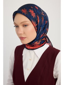 Gecenin Bahçesi Nar Çiçeği Aurora Desenli Janjan 90x90 Cm Eşarp