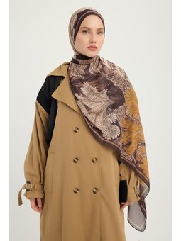 Mercan Bahçesi Koyu Kahve Efilia Desenli 70x190 Cm Şal