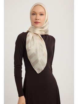 Ritmik Geometri Bej Aurora Desenli Janjan 90x90 Cm Eşarp