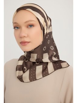 Ritmik Geometri Kahverengi Aurora Desenli Janjan 90x90 Cm Eşarp