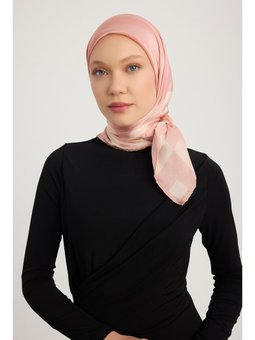 Ritmik Geometri Pudra Aurora Desenli Janjan 90x90 Cm Eşarp