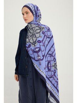Süvarinin Arması Mavi Vierra Desenli Viskon 70x190 Cm Şal