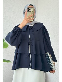 Balon Kol Bebe Yaka Lacivert Tunik