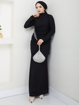 Siyah Kardelen Tesettür Abiye Elbise