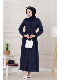 Belden Bağlamalı Mina Lacivert Elbise