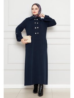 Cırt Cırtlı Yumusak Dokulu Lacivert Elbise