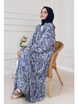 Dalga Desen Robalı Lacivert Elbise