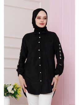 Kolu Çakım Detaylı Siyah Tunik