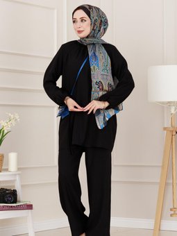 Kolu Lastikli Beli Bağcıklı Nisa Siyah Takım