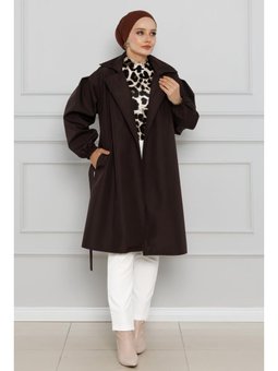 Kruvaze Yaka Kolu Lastikli Acı Kahve Trençkot
