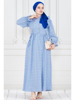 Lacivert Pötükare Fırfır Detaylı Eda Elbise