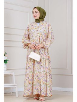 Lilyum Çiçekli Kahverengi Elbise