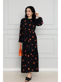 Puantiyeli Kuşaklı Eylül Kahverengi Elbise