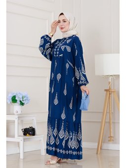 Yarım Düğmeli Robalı Eslem İndigo Elbise