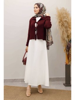 Bağcıklı Triko Bordo Hırka