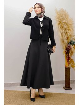 Bağcıklı Triko Siyah Hırka