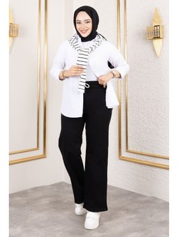 Bol Paça Beli Lastikli Siyah Kot Pantolon