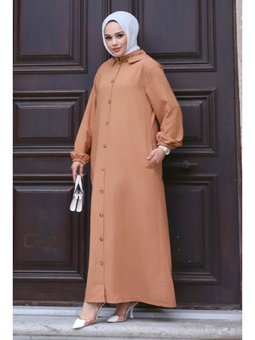 Büyük Beden Çıkarılabilir Kapüşonlu Boydan Düğmeli Ferace Taba Kap