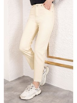 Cepli Kesik Paçalı Bej Kot Pantolon