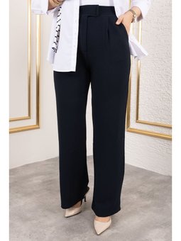 Cırt Kapamalı Yüksek Bel Palazzo Lacivert Pantolon