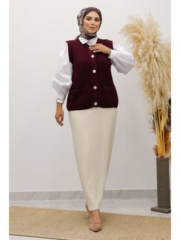 Düğmeli Triko Süveter Bordo