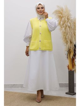 Düğmeli Triko Süveter Sarı