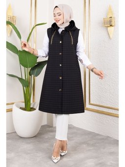 Kapüşonlu Kapitone Siyah Yelek