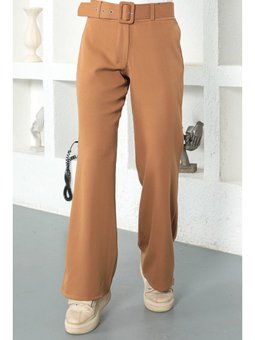 Kemerli Bol Paça Camel Pantolon