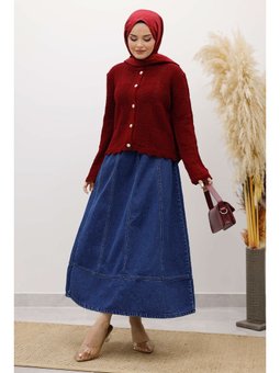 Nakışlı Delikli Triko Bordo Hırka