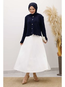 Nakışlı Delikli Triko Lacivert Hırka