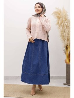 Nakışlı Delikli Triko Pembe Hırka