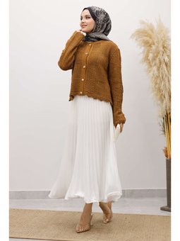 Nakışlı Delikli Triko Taba Hırka