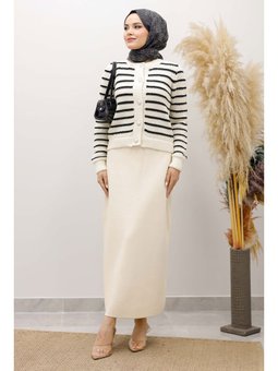 Şeritli Triko Bej Hırka