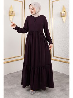 Volanlı Fırfır Detaylı Mürdüm Ferace