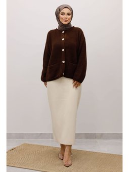 Yumuşak Dokulu Düğmeli Triko Acı Kahve Hırka