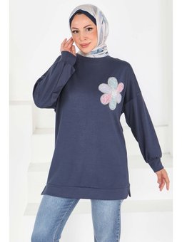Çiçek İşlemeli Oysho Tunik Antrasit
