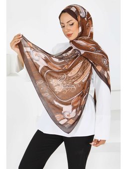 Etnik Pamuk Vual Desen Şal Kahve