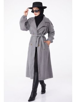 Grı Kalpli Nakışlı Triko Kazak Gri