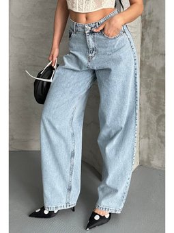 Kar Yıkamalı Baggy Kot Pantolon Buz Mavi